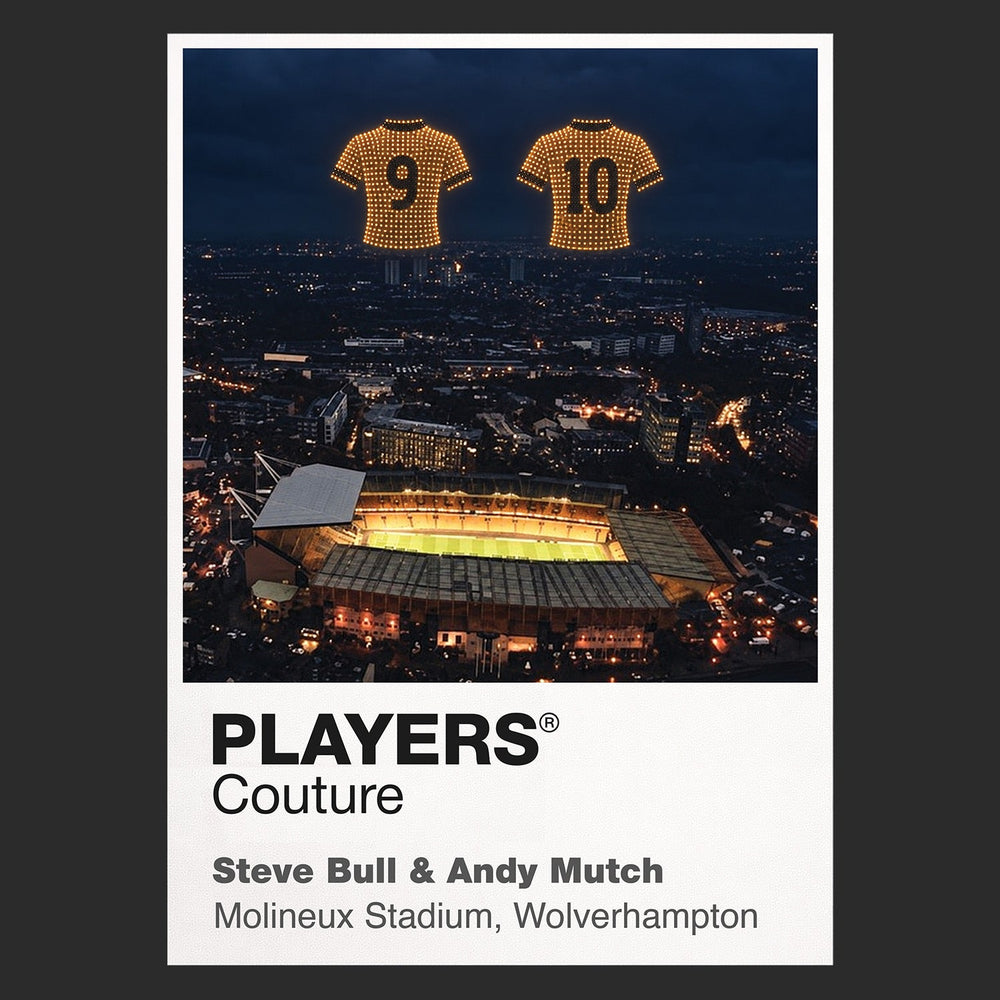 Steve Bull and Andy Mutch Wolves Icons in Lights Frame artwork in black