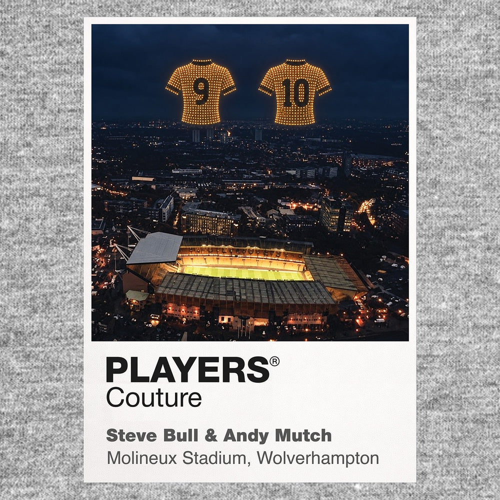 Steve Bull and Andy Mutch Wolves Icons in Lights Frame artwork in grey