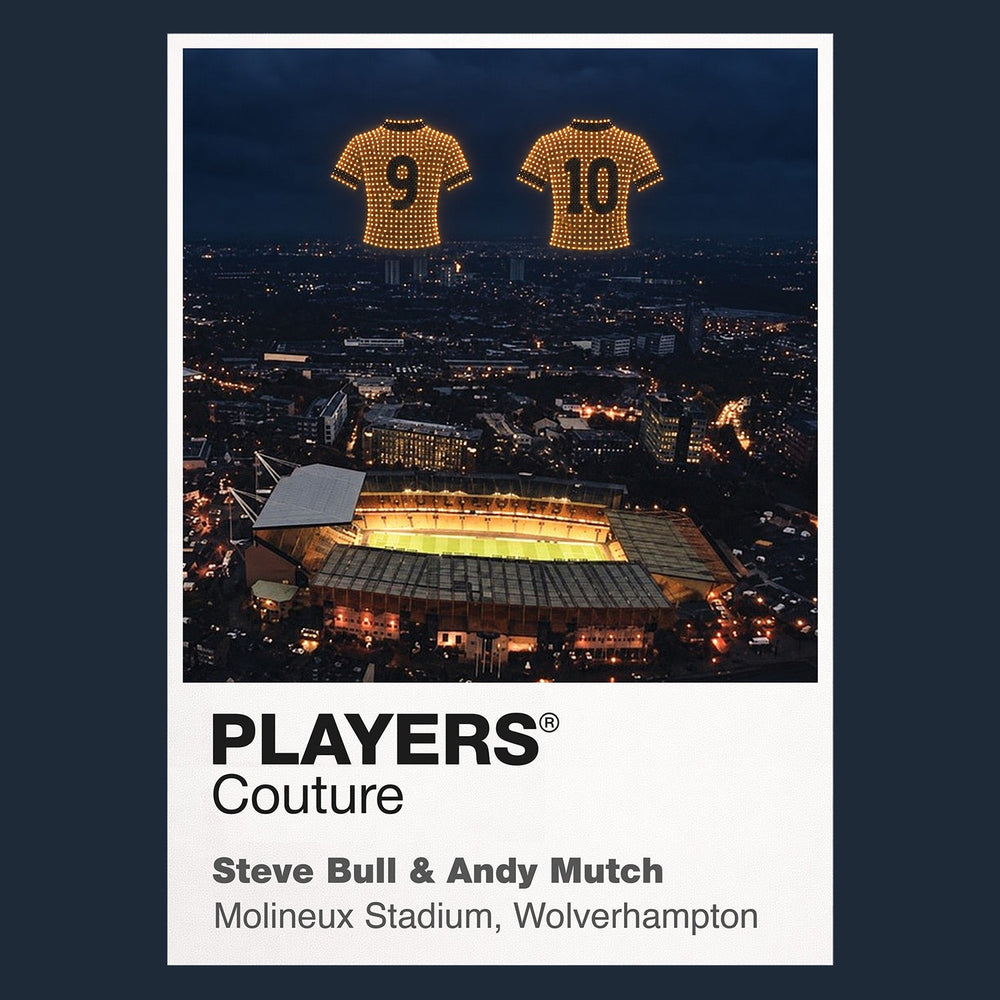 Steve Bull and Andy Mutch Wolves Icons in Lights Frame artwork in navy