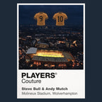 Steve Bull and Andy Mutch Wolves Icons in Lights Frame artwork in navy