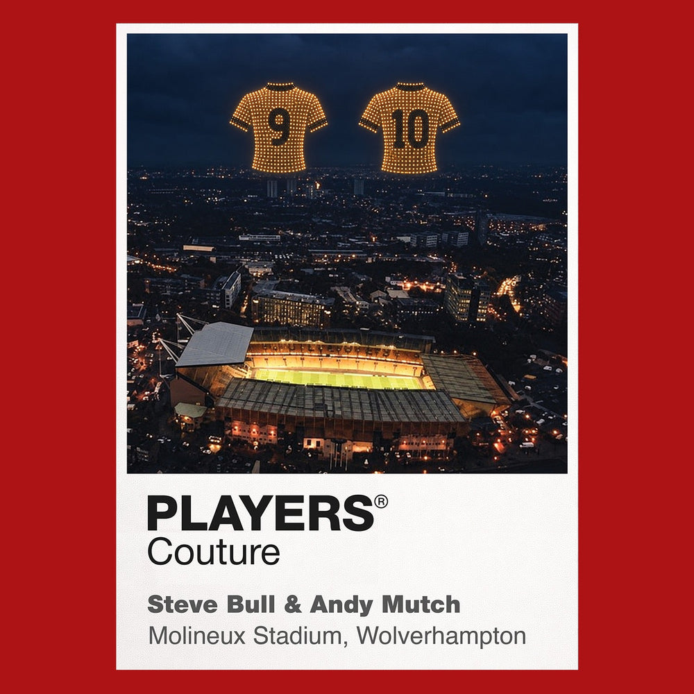 Steve Bull and Andy Mutch Wolves Icons in Lights Frame artwork in red