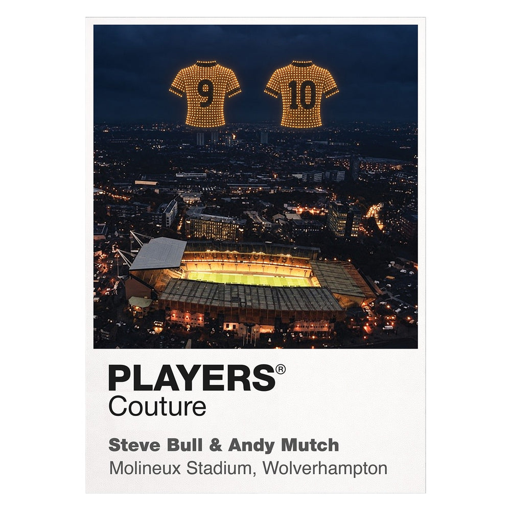 Steve Bull and Andy Mutch Wolves Icons in Lights Frame artwork in white