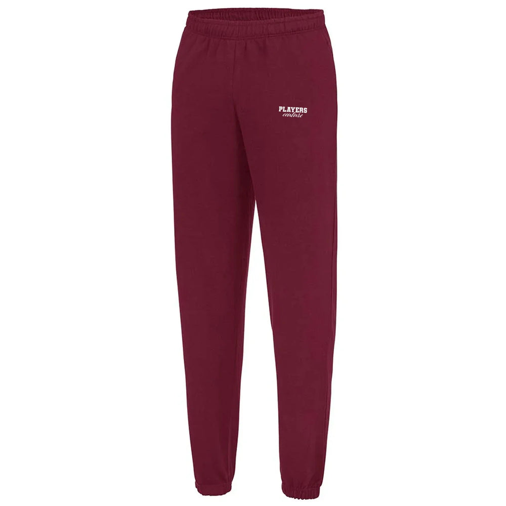 Essentials Collection hoodie – burgundy men's hoodie with white Essentials Collection letters and Players Couture logo on