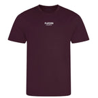Essentials Collection t-shirt – burgundy men's t-shirt with white Essentials Collection letters and Players Couture logo on