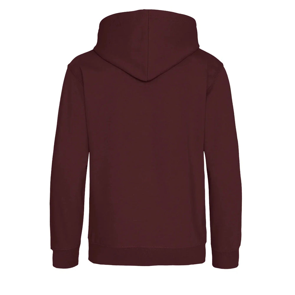 Essentials Collection hoodie – burgundy kids' hoodie with white Essentials Collection letters and Players Couture logo on