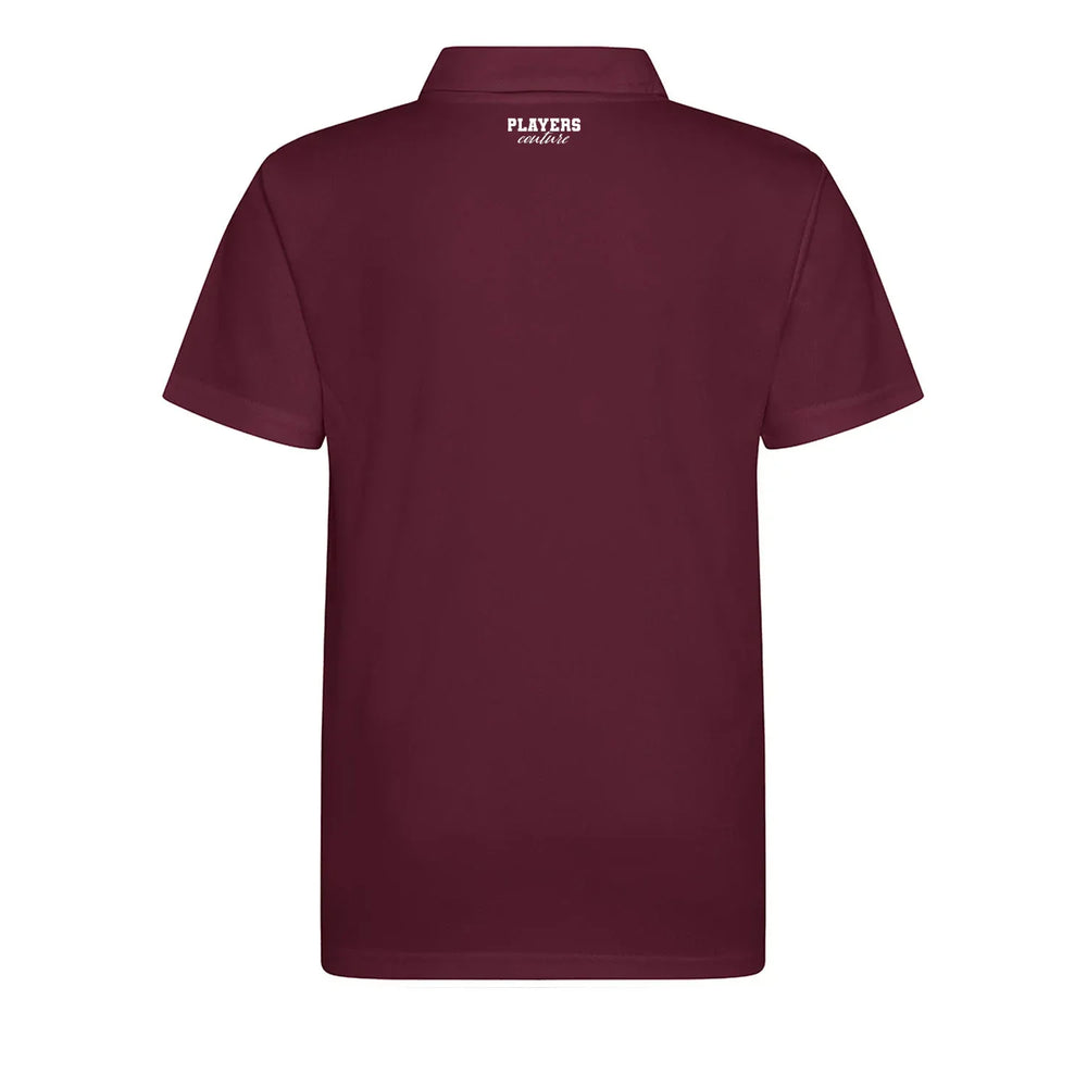 Essentials Collection hoodie – burgundy kids' hoodie with white Essentials Collection letters and Players Couture logo on