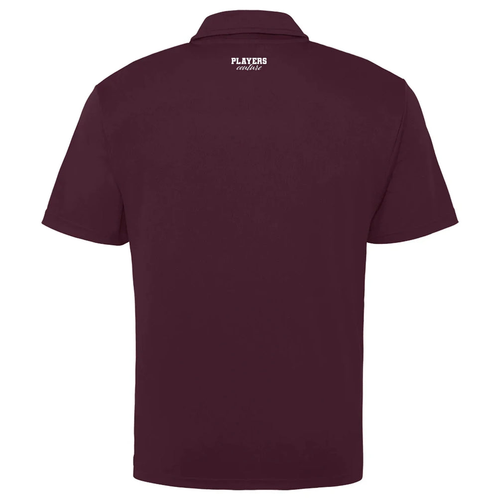 Essentials Collection hoodie – burgundy men's hoodie with white Essentials Collection letters and Players Couture logo on
