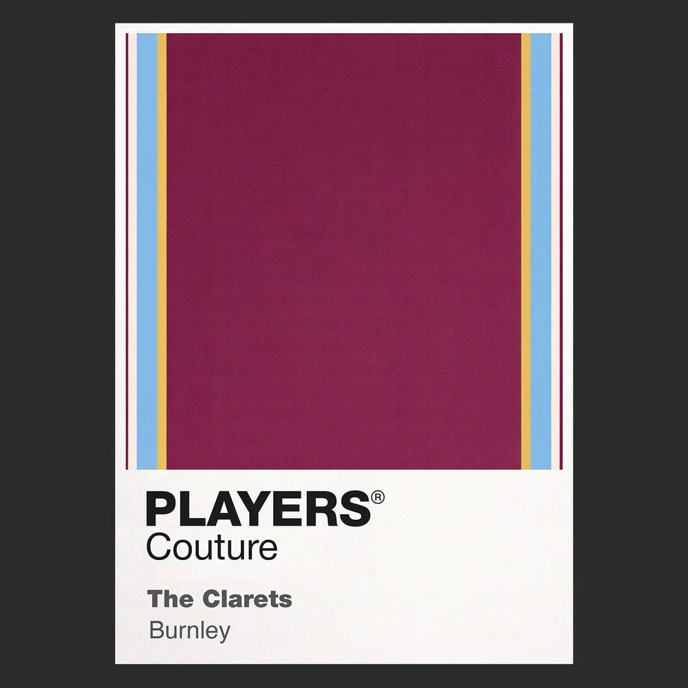 Burnley Classic Football Shirt Colours Frame Men's T-Shirt – black close-up detail shot of the Burnley Players Couture logo