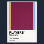 Burnley Classic Football Shirt Colours Frame Men's T-Shirt – navy close-up detail shot of the Burnley Players Couture logo