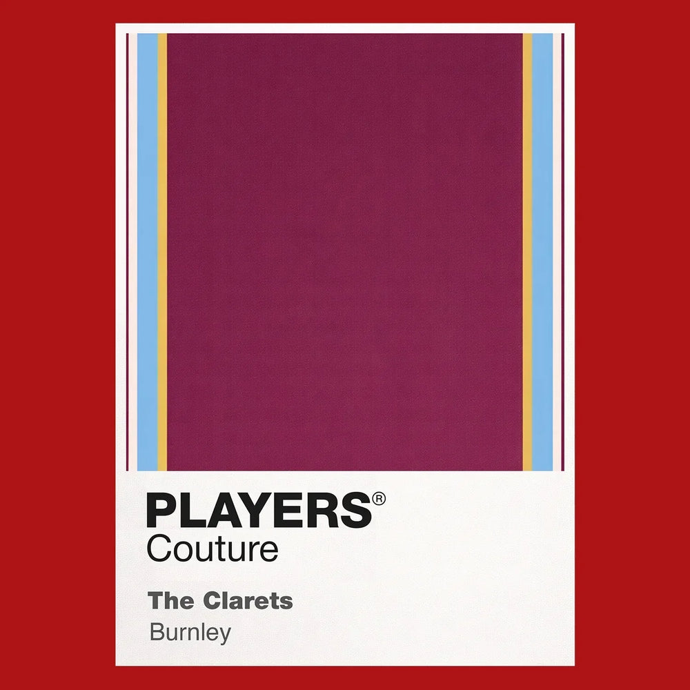 Burnley Classic Football Shirt Colours Frame Men's T-Shirt – red close-up detail shot of the Burnley Players Couture logo