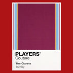 Burnley Classic Football Shirt Colours Frame Men's T-Shirt – red close-up detail shot of the Burnley Players Couture logo