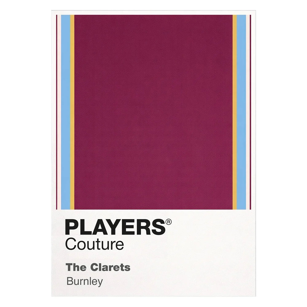 Burnley Classic Football Shirt Colours Frame Men's T-Shirt – white close-up detail shot of the Burnley Players Couture logo