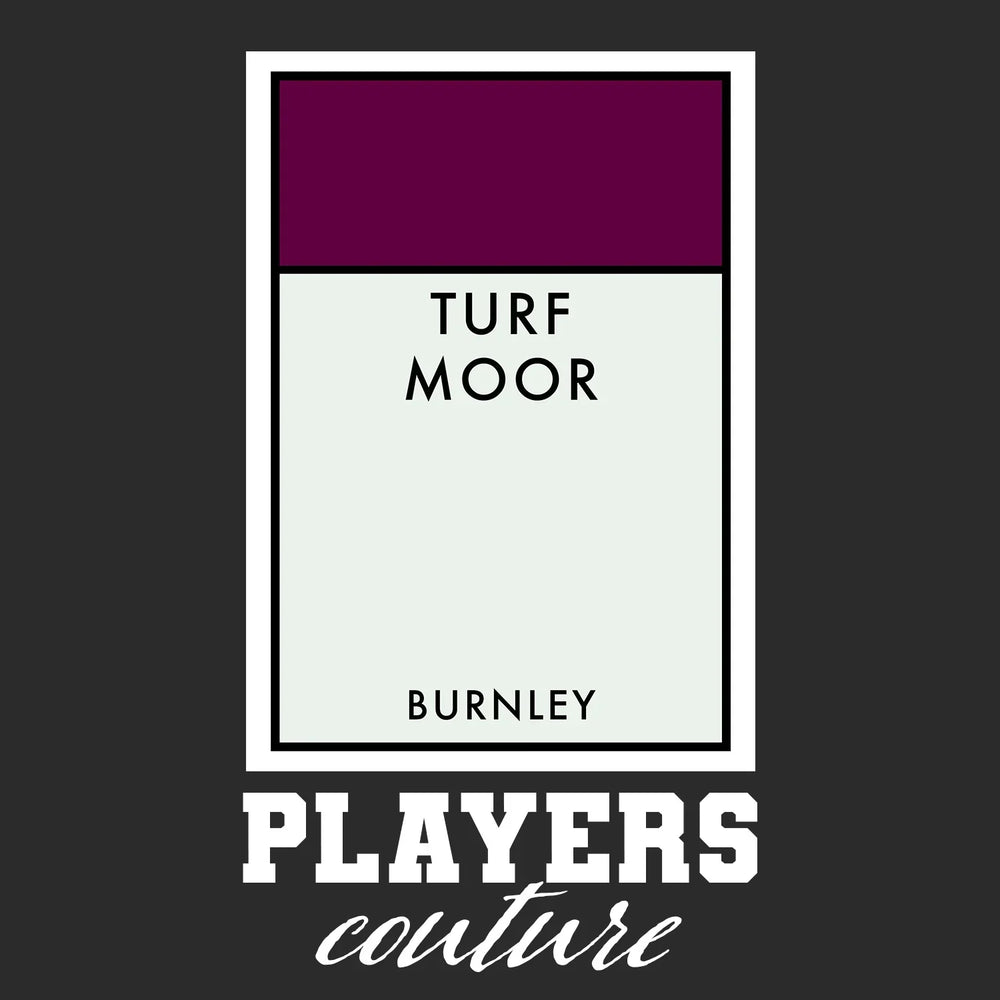 Burnley Monopoly Card t-shirt – black men's t-shirt with white Burnley Monopoly Card letters and Players Couture logo on the