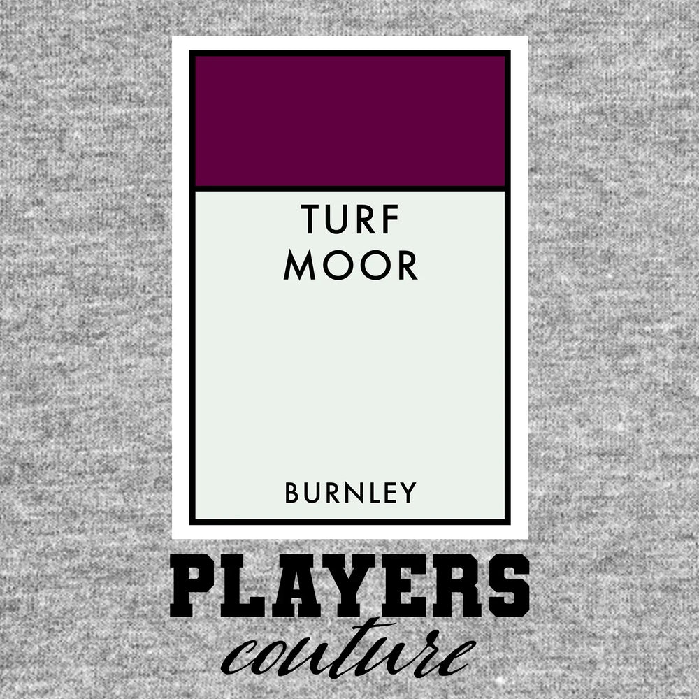 Burnley Monopoly Card t-shirt – grey men's t-shirt with black Burnley Monopoly Card letters and Players Couture logo on the