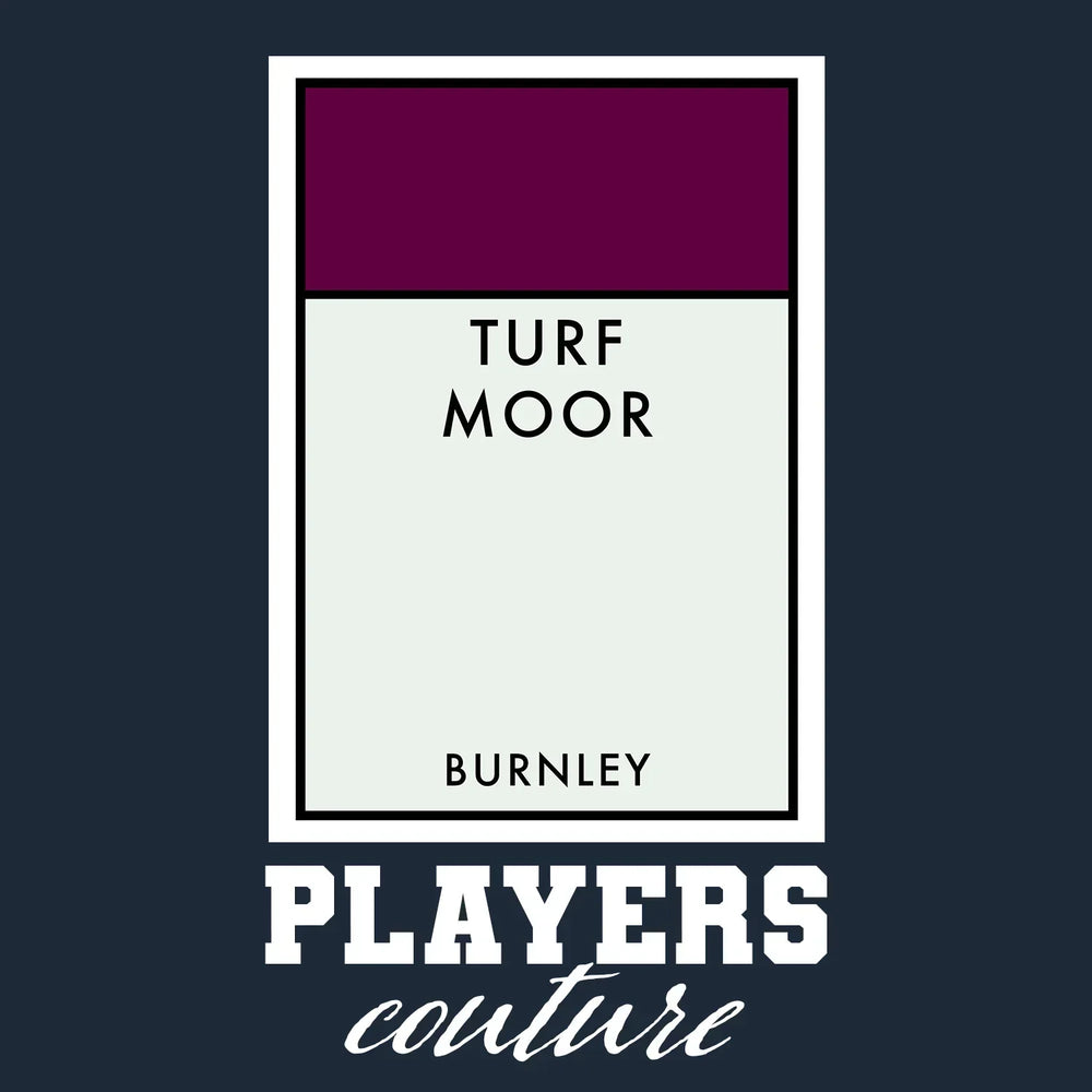 Burnley Monopoly Card t-shirt – navy men's t-shirt with white Burnley Monopoly Card letters and Players Couture logo on the