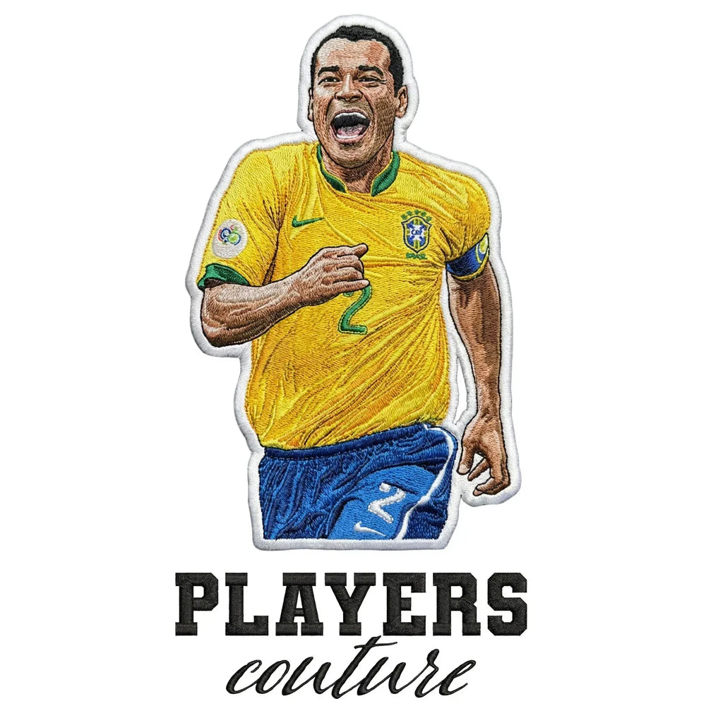 Cafu Badge Men's T-Shirt – white close-up detail shot of the Cafu Players Couture logo design