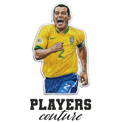 Cafu Badge Men's T-Shirt – white close-up detail shot of the Cafu Players Couture logo design