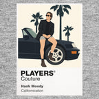 Hank Moody Hank Moody in black shirt and sunglasses beside his Porsche in Los Angeles Icon Frame artwork in grey