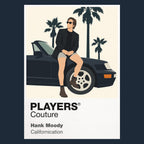 Hank Moody Hank Moody in black shirt and sunglasses beside his Porsche in Los Angeles Icon Frame artwork in navy