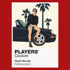 Hank Moody Hank Moody in black shirt and sunglasses beside his Porsche in Los Angeles Icon Frame artwork in red