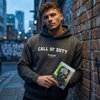 Call Of Duty hoodie – navy men's hoodie with white Call Of Duty letters and Players Couture logo on the chest