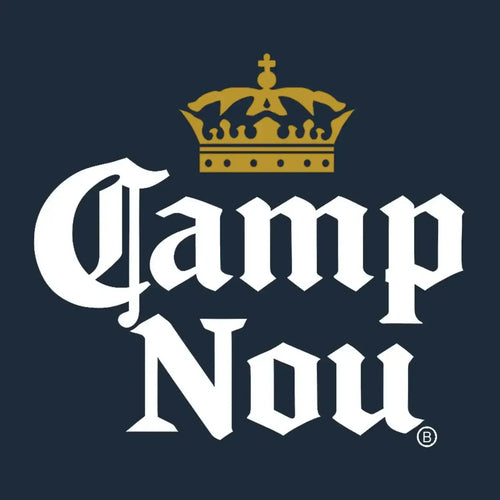 Camp Nou Logo Men's Hoodie – navy close-up detail shot of the Camp Nou Players Couture logo design