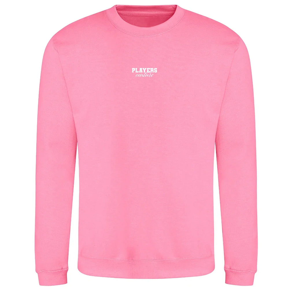 Essentials Collection hoodie – pink men's hoodie with black Essentials Collection letters and Players Couture logo on the