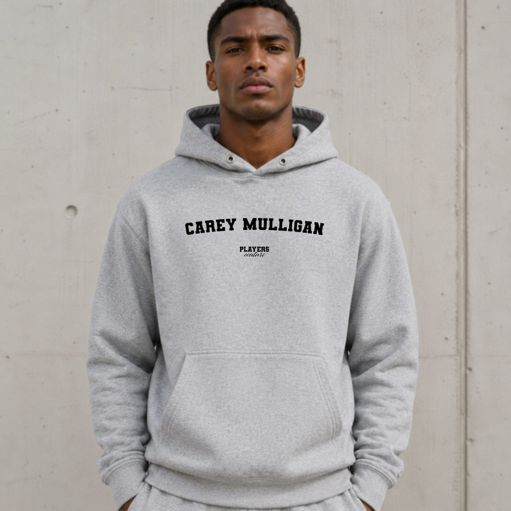 carey-mulligan name-print hoodie - grey