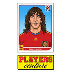 Carles Puyol World Cup Sticker Men's T-Shirt – close-up detail shot of the Carles Puyol World Cup Players Couture logo design
