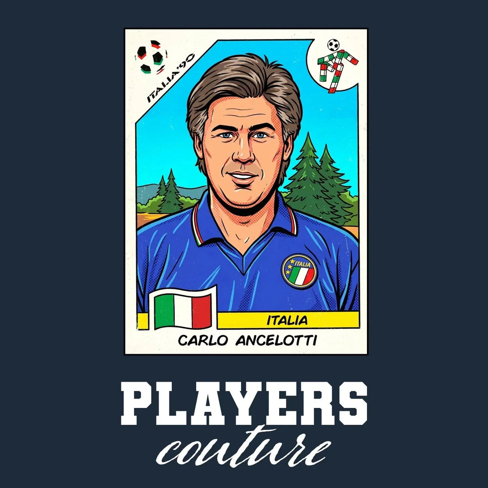 Carlo Ancelotti World Cup Sticker Kids Hoodie – carlo ancelotti navy Players Couture design