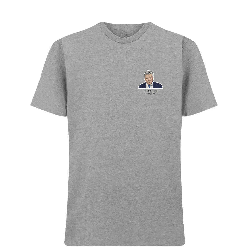 Carlo Ancelotti t-shirt – grey men's t-shirt featuring the Carlo Ancelotti Players Couture logo