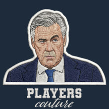Carlo Ancelotti Badge Men's Hoodie – close-up detail shot of the Carlo Ancelotti Players Couture logo design