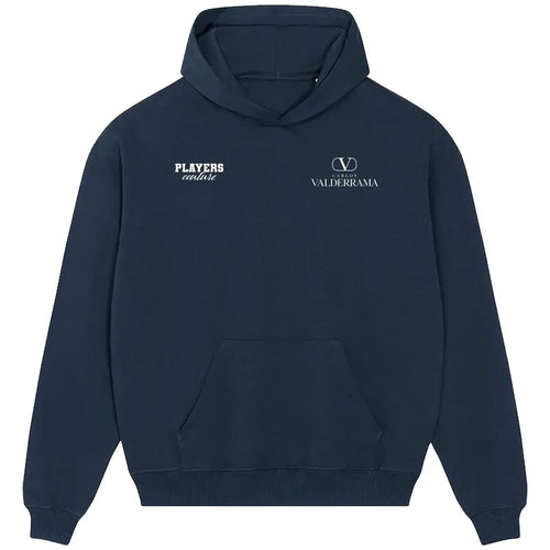 Carlos Valderrama hoodie – navy men's hoodie featuring the Carlos Valderrama Players Couture logo