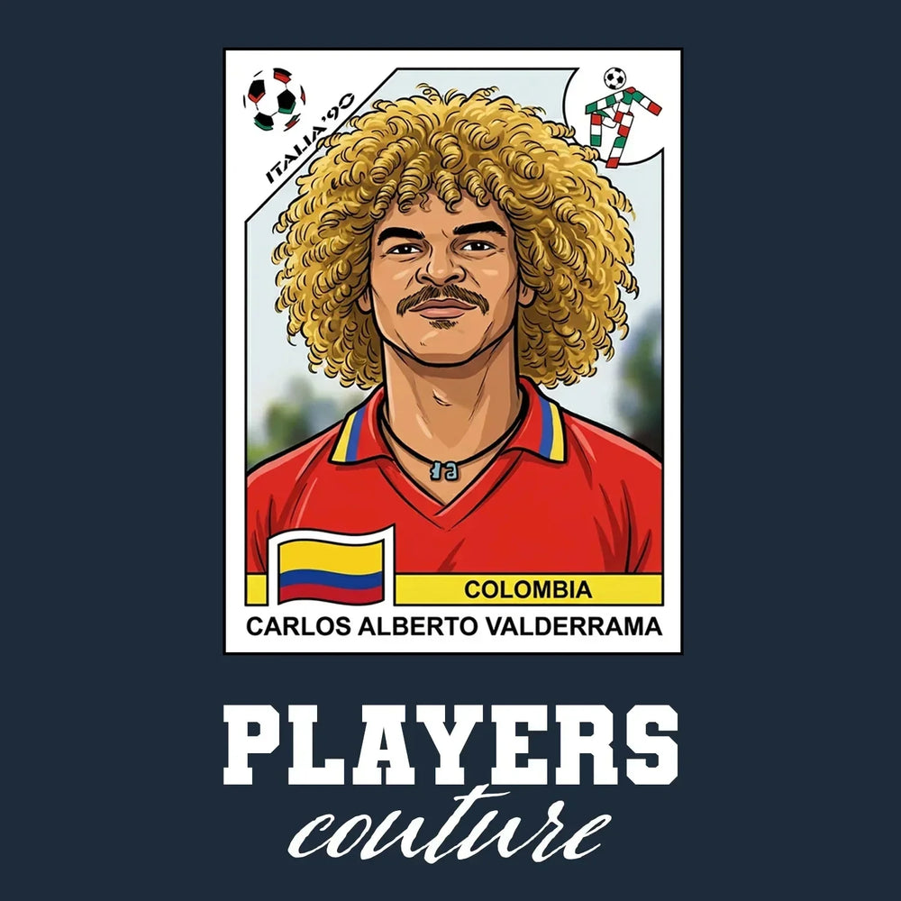 Carlos Valderrama World Cup Sticker Kids T-Shirt – carlos valderrama navy Players Couture design