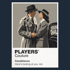 Casablanca Rick Blaine and Ilsa Lund beneath the monochrome light of wartime Casablanca Icon Frame artwork in navy