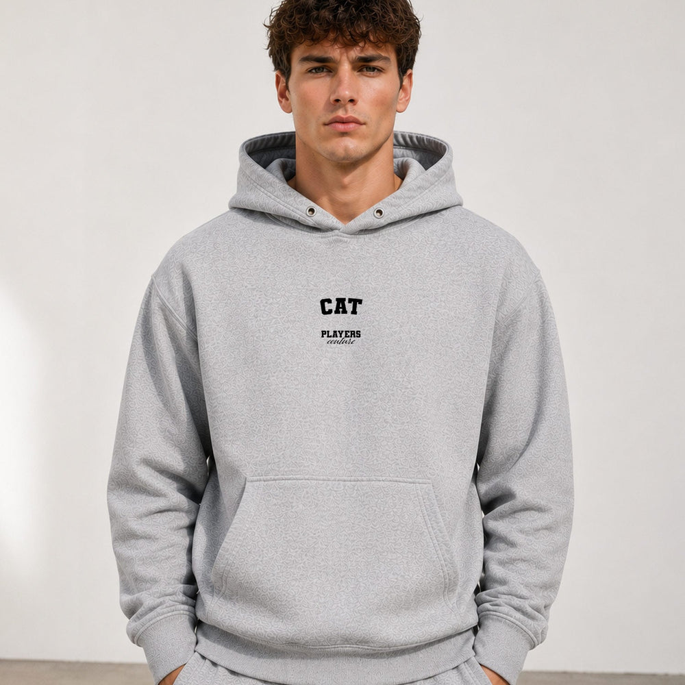 cat name-print hoodie - grey