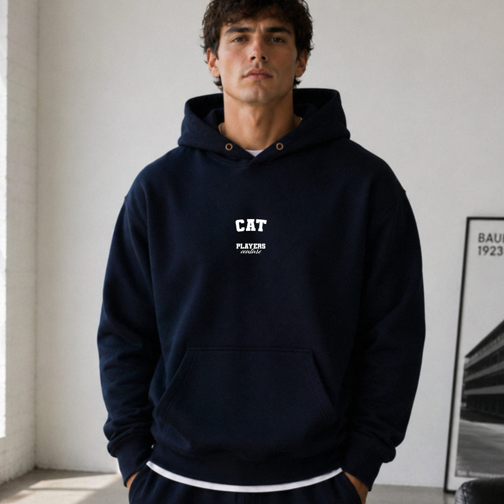 cat name-print hoodie - navy
