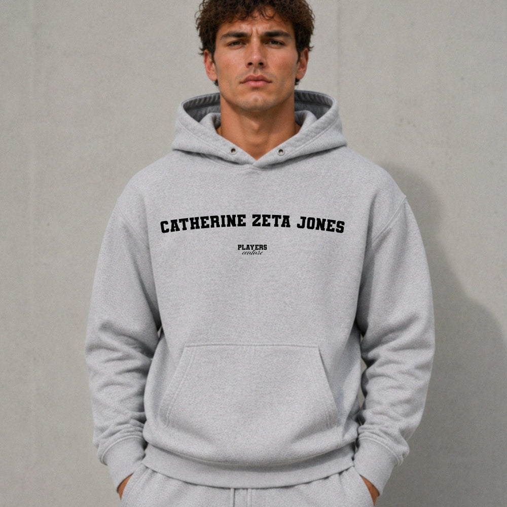 catherine-zeta-jones name-print hoodie - grey