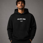 celine-dion name-print hoodie - black