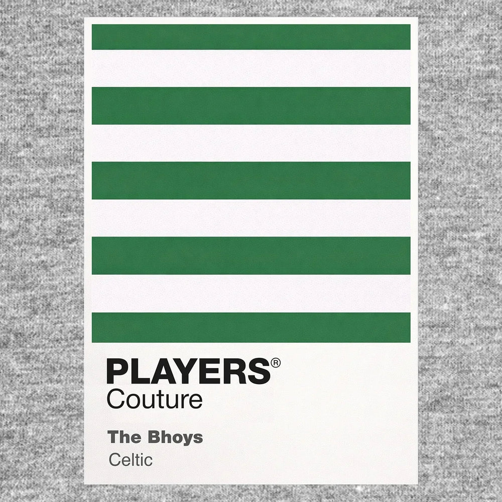 Celtic Classic Football Shirt Colours Frame Men's T-Shirt – grey close-up detail shot of the Celtic Players Couture logo