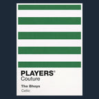 Celtic Classic Football Shirt Colours Frame Men's T-Shirt – navy close-up detail shot of the Celtic Players Couture logo