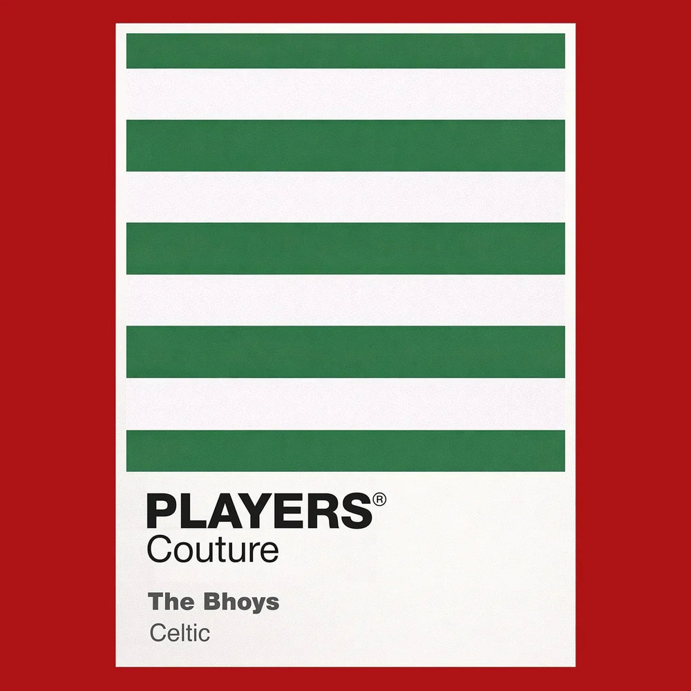 Celtic Classic Football Shirt Colours Frame Men's T-Shirt – red close-up detail shot of the Celtic Players Couture logo