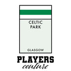 Glasgow Celtic t-shirt – white men's t-shirt with black Glasgow Celtic letters and Players Couture logo on the chest