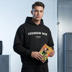 Chainsaw Man hoodie – navy men's hoodie with white Chainsaw Man letters and Players Couture logo on the chest