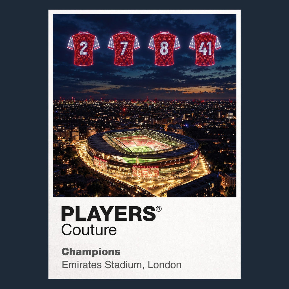 Arsenal 2025 26 Premier League Champions Icons in Lights Frame artwork in navy