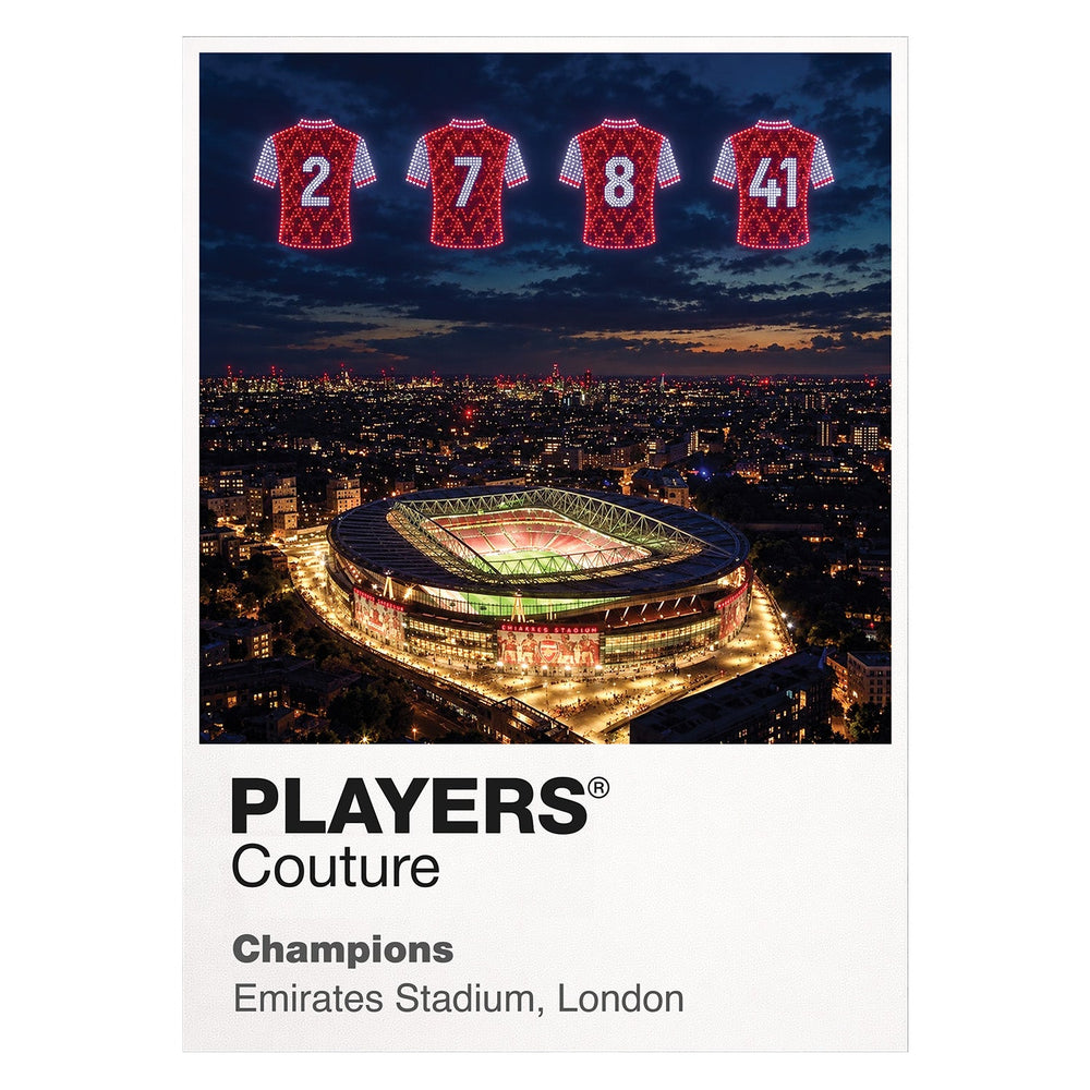 Arsenal 2025 26 Premier League Champions Icons in Lights Frame artwork in white