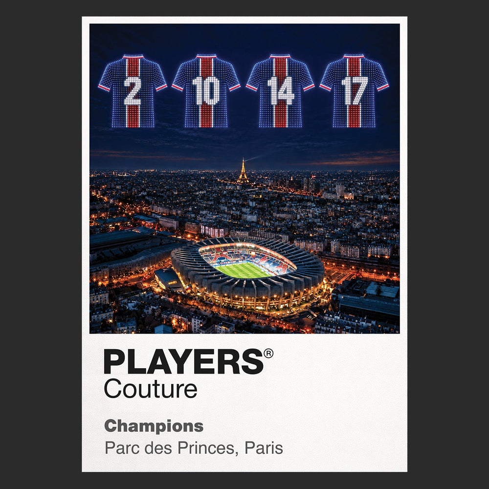 PSG 2025 Champions League winners Icons in Lights Frame artwork in black