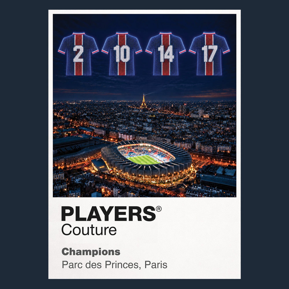 Paris Saint-Germain European Champions PSG Icons in Lights Frame artwork in navy