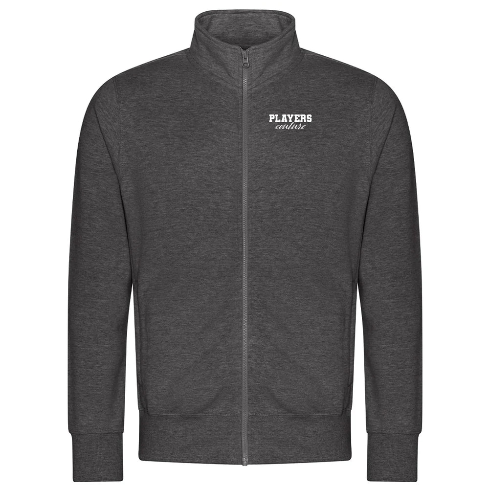 Essentials Collection hoodie – charcoal men's hoodie with white Essentials Collection letters and Players Couture logo on