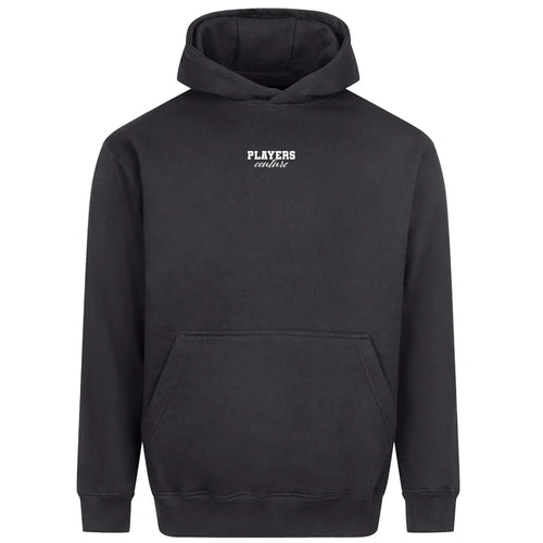 Essentials Collection hoodie – charcoal men's hoodie with white Essentials Collection letters and Players Couture logo on